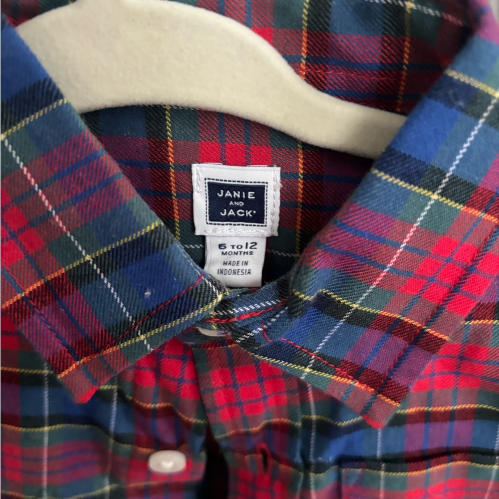 Janie and Jack plaid button down as 6-12 mos. NWOT.
